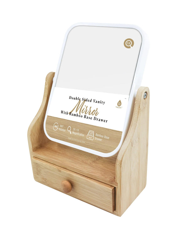 Dual-Sided Vanity Mirror with Bamboo Drawer Base - Gifts for You 'n Me