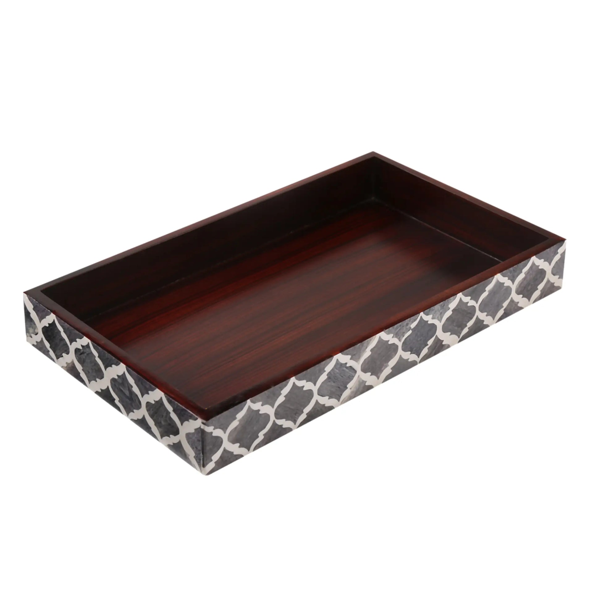 Vanity Trays Moroccan Pattern Bone & Resin Inlay Collection in 10x6, Grey & White