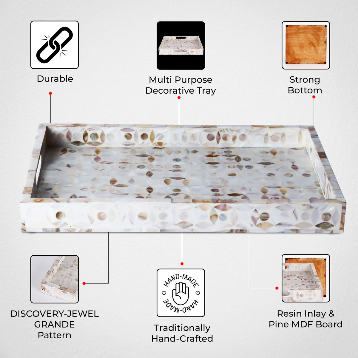 Decorative Tray Discovery Jewel Grande Pattern Mother of Pearl, White, 11