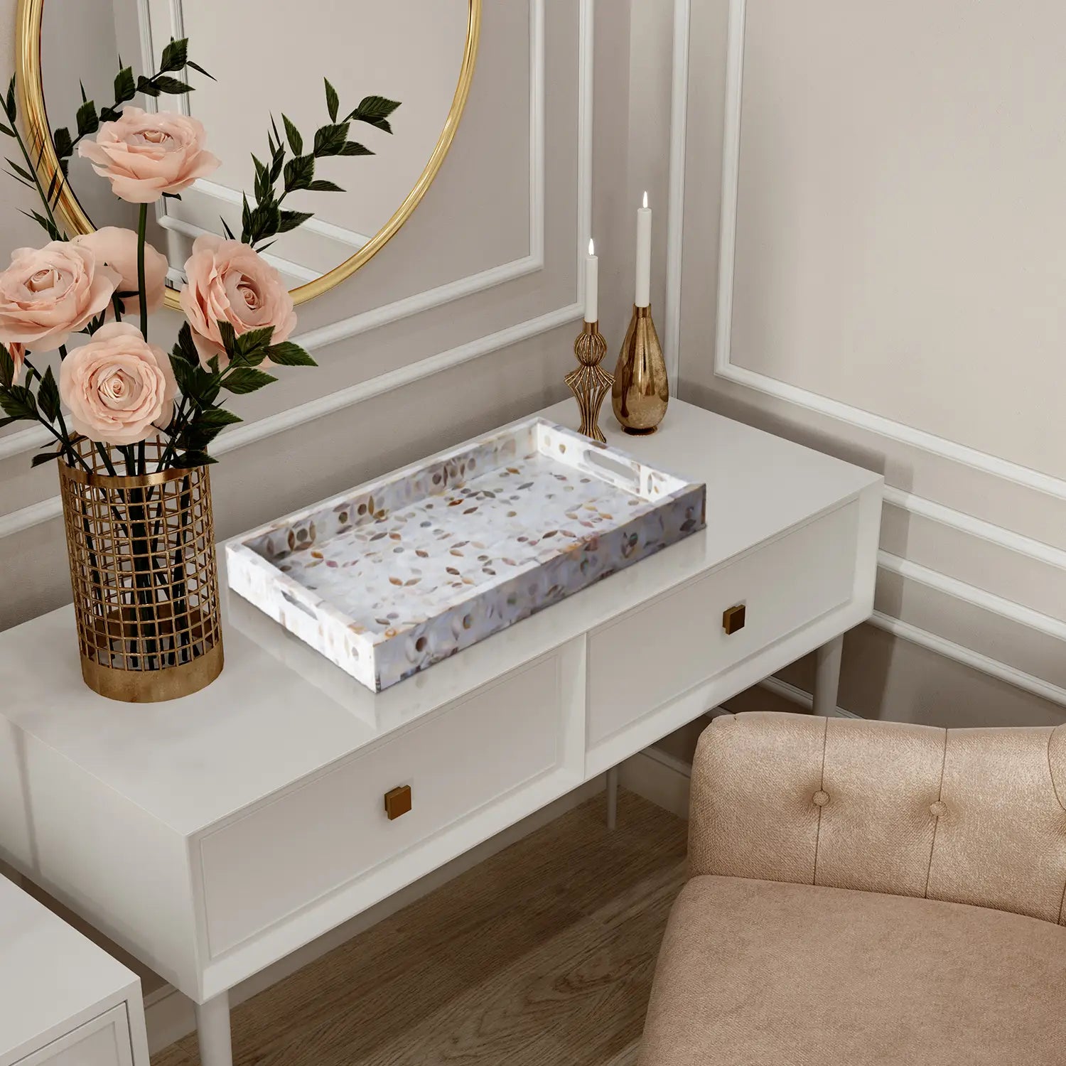 Decorative Tray Discovery Jewel Grande Pattern Mother of Pearl & Resin Inlay Collection in 2 Sizes