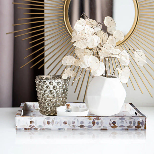 Decorative Tray Discovery Jewel Grande Pattern Mother of Pearl & Resin Inlay Collection in 2 Sizes