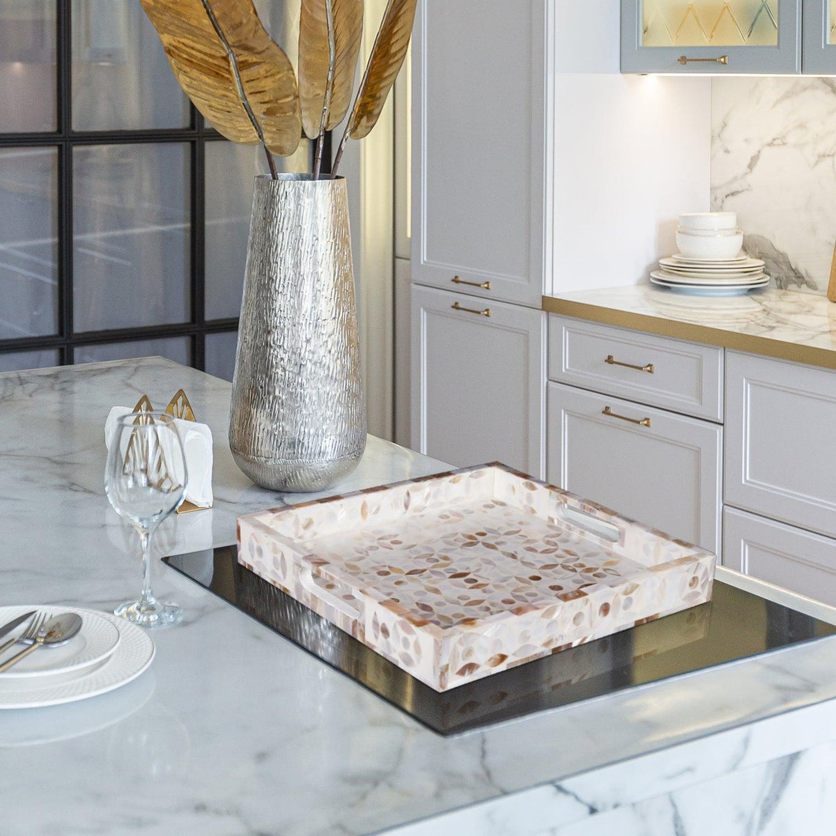 Decorative Tray Discovery Jewel Grande Pattern Mother of Pearl, White, 11
