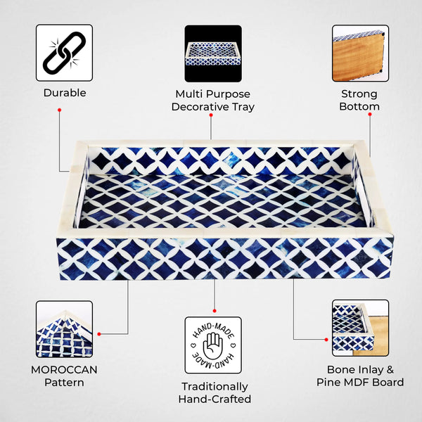Decorative Tray Indigo Pattern Bone & Resin Inlay Collection in 12x8