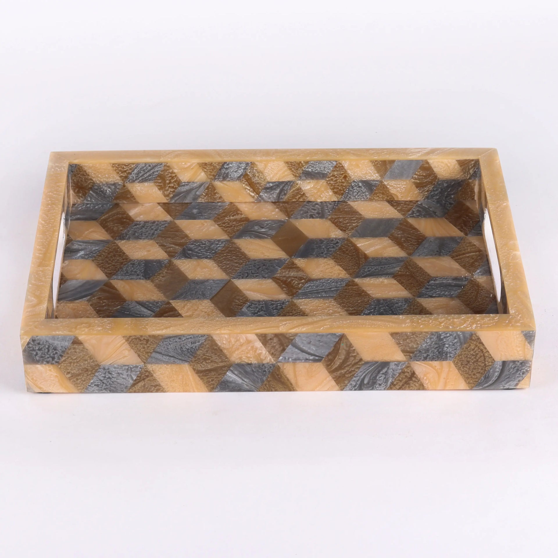 Decorative Tray 3D Pattern Resin Inlay Collection in 12x8, Brown & Grey