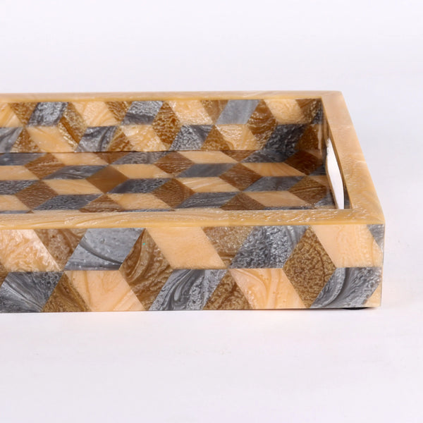 Decorative Tray 3D Pattern Resin Inlay Collection in 12x8, Brown & Grey