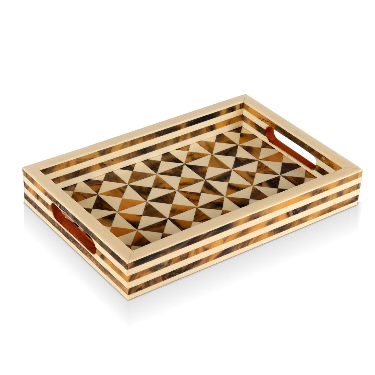 Decorative Tray Triangle Pattern Resin Inlay Brown -12