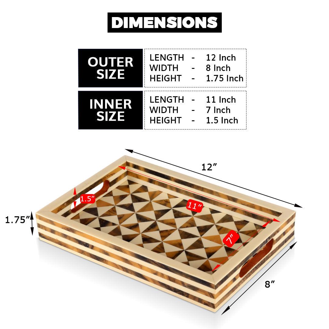 Decorative Tray Triangle Pattern Resin Inlay Brown -12