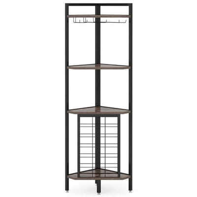 Industrial Corner Wine Rack Storage Shelving Unit with Glass Holders