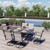 Pamapic Textilene Dining Table with 6 Swivel Chairs (7 Pieces)