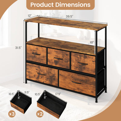 TV Stand Dresser for 45 Inch TV 5 Fabric Drawer Entertainment Center-Brown
