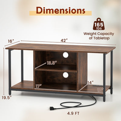 TV Stand Entertainment Center with Open Storage Shelves and Power Outlets to 50 Inches-Rustic Brown