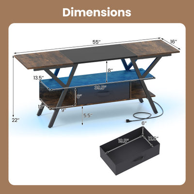 TV Stand for 65 Inch TVs with Power Outlets and LED Lights-Rustic Brown