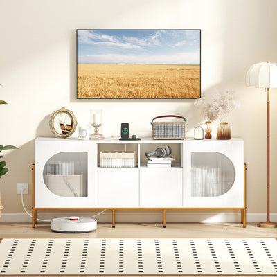 TV Stand for 70 Inch TV with Power Outlets Drawers and Open Shelves-White