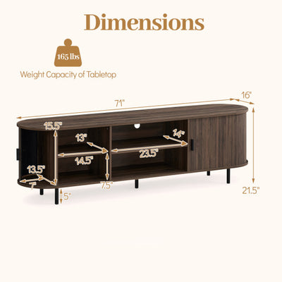 TV Stand for 80 Inch TVs Mid Century Modern Entertainment Center with Fluted Sliding Doors-Walnut