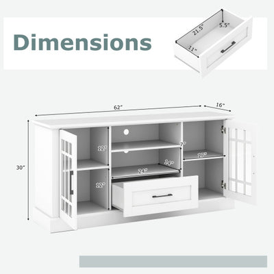 TV Stand for TVs up to 70  with Glass Doors Cubbies and Drawer-White