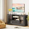 TV Stand for TVs up to 70  with Glass Doors Cubbies and Drawer-Black