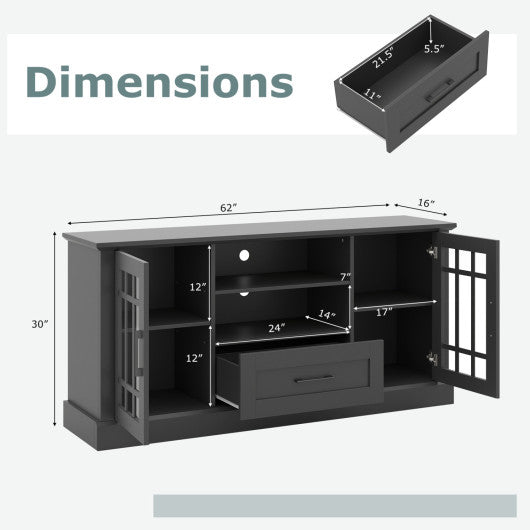 TV Stand for TVs up to 70  with Glass Doors Cubbies and Drawer-Black