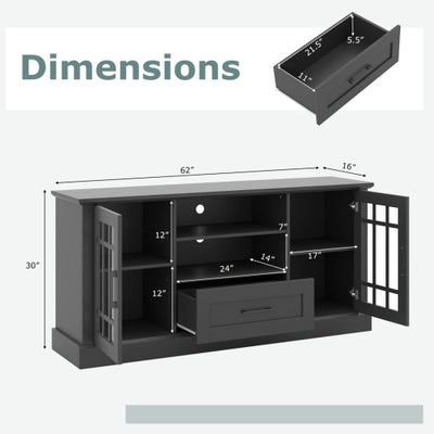 TV Stand for TVs up to 70  with Glass Doors Cubbies and Drawer-Black