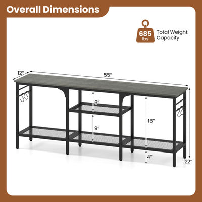 TV Stand for TVs up to 65 Inch with 3-Tier Open Shelves and 4 Hooks-Oak & Black