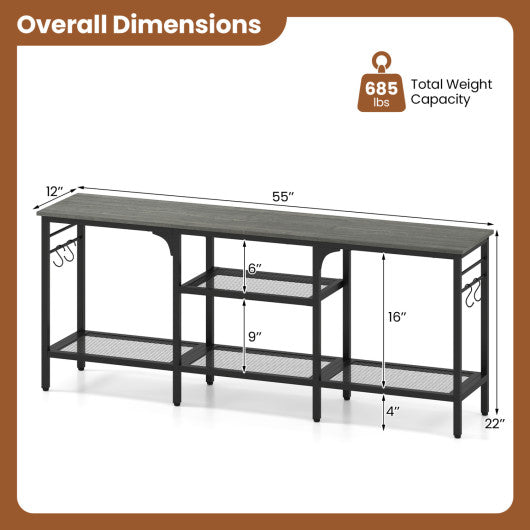 TV Stand for TVs up to 65 Inch with 3-Tier Open Shelves and 4 Hooks-Oak & Black
