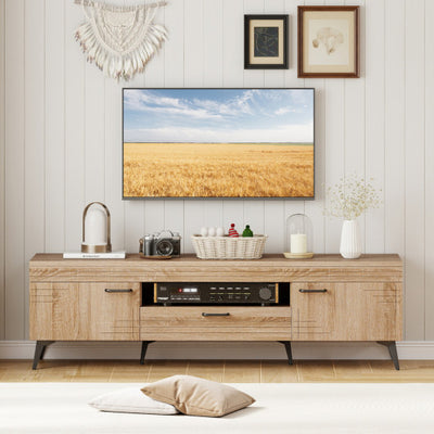 TV Stand with 2 Cabinets and Storage Drawer for 65 Inches TVs-Oak