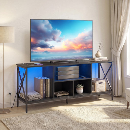 TV Stand with LED Lights for 65 Inch TV Entertainment Center with Power Outlets-Black