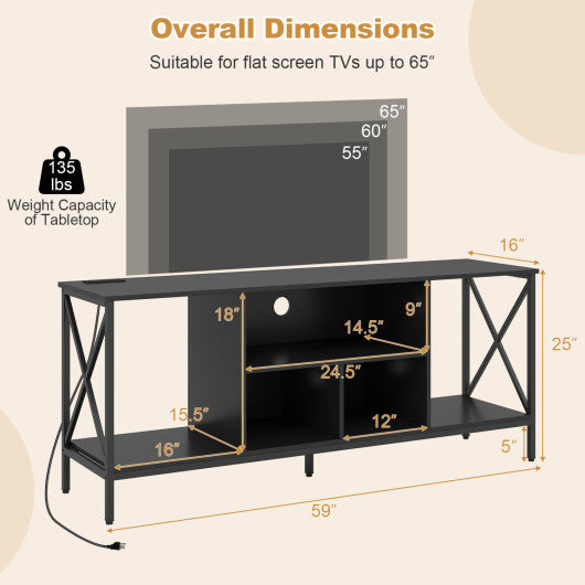 TV Stand with LED Lights for 65 Inch TV Entertainment Center with Power Outlets-Black