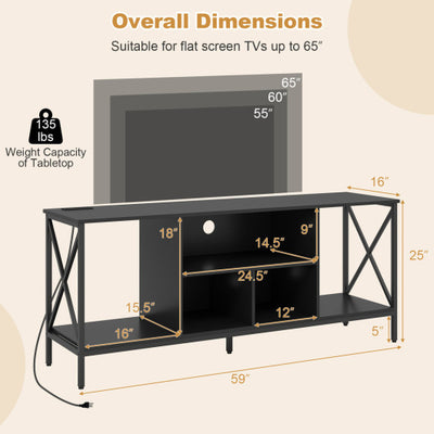 TV Stand with LED Lights for 65 Inch TV Entertainment Center with Power Outlets-Black