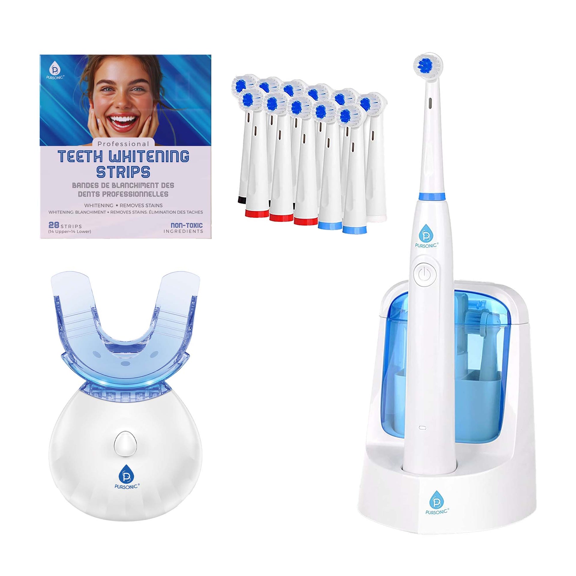 Pursonic Advanced Smile Care Bundle – LED Whitening Kit, Whitening Strips, & Electric Toothbrush