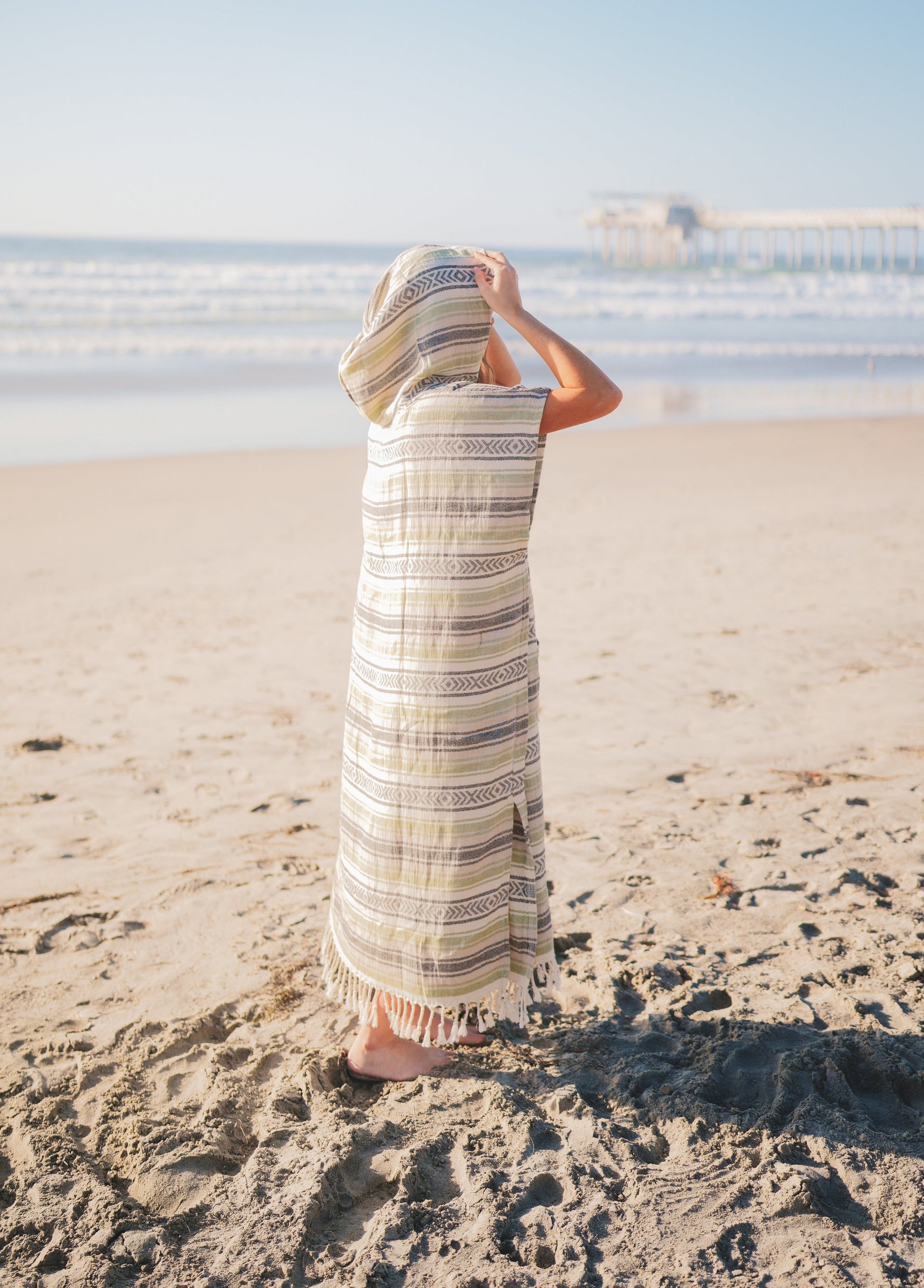 Santa Cruz Cotton Poncho – 100% Turkish Cotton Hooded Beach & Surf Cover-Up (One Size)