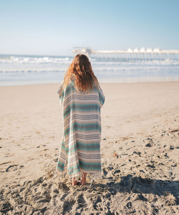 Santa Cruz Cotton Poncho – 100% Turkish Cotton Hooded Beach & Surf Cover-Up (One Size)
