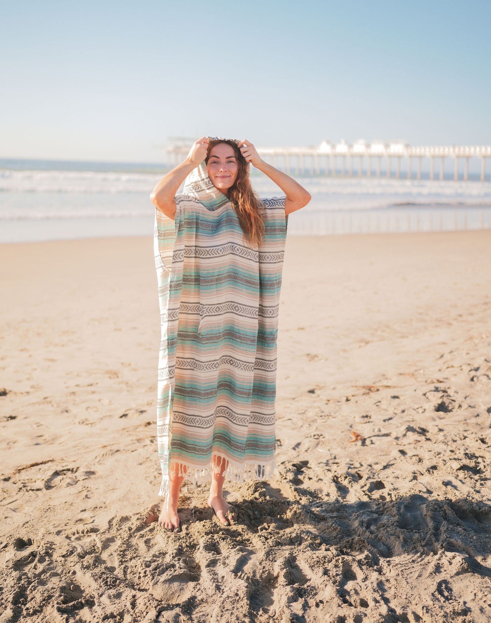 Santa Cruz Cotton Poncho – 100% Turkish Cotton Hooded Beach & Surf Cover-Up (One Size)