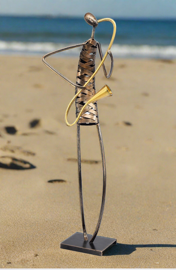 laying Saxophone  Musician Brush Bronze Color Metal Sculpture