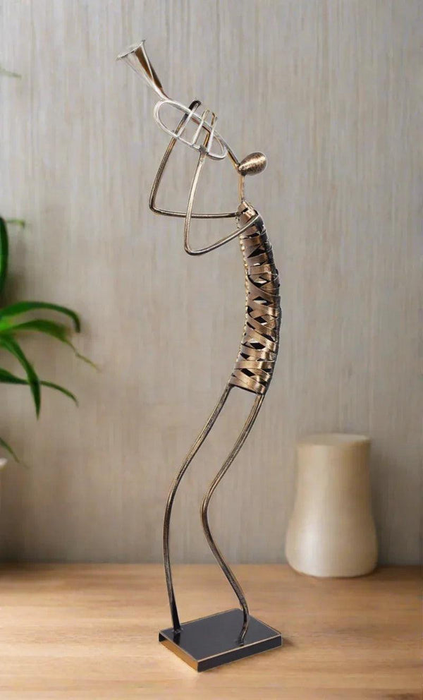 Playing Trumpet Musician Brush Bronze Color Metal Sculpture - Gifts for You 'n Me
