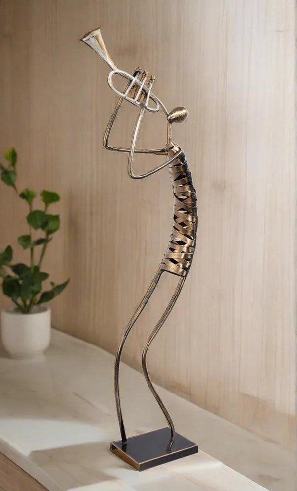 Playing Trumpet Musician Brush Bronze Color Metal Sculpture - Gifts for You 'n Me