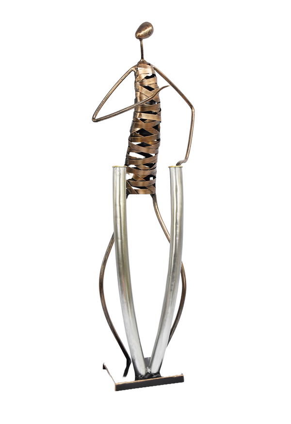 Playing  Drum Musician Brush Bronze Color Metal Sculpture