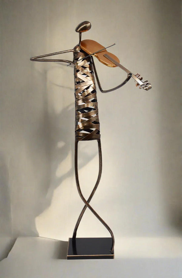 Playing Violin Musician Brush Bronze Color Metal Sculpture - Gifts for You 'n Me