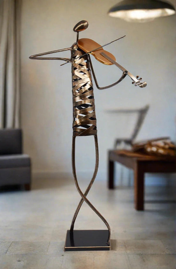 Playing Violin Musician Brush Bronze Color Metal Sculpture - Gifts for You 'n Me
