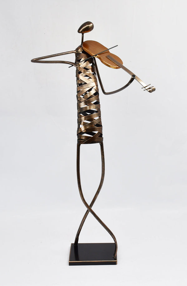 Playing Violin  Musician Brush Bronze Color Metal Sculpture