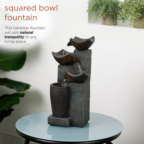 4-Tier Squared Bowls Fountain with LED Lights