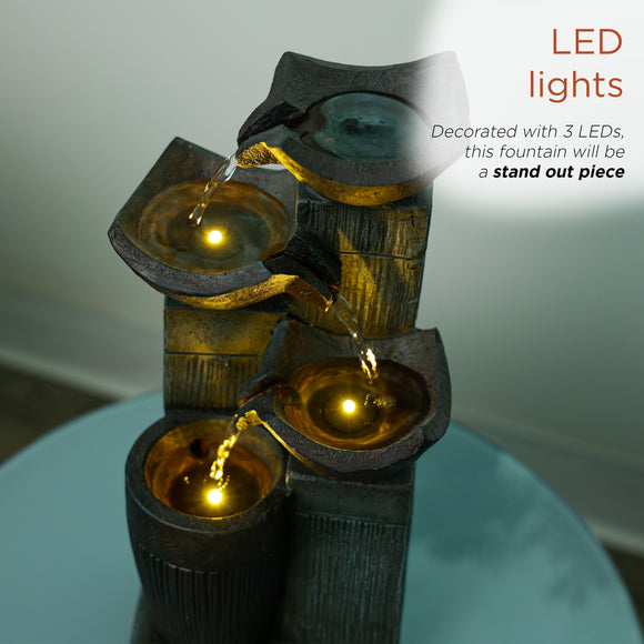 4-Tier Squared Bowls Fountain with LED Lights
