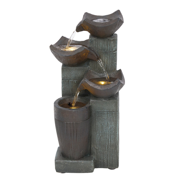 4-Tier Squared Bowls Fountain with LED Lights