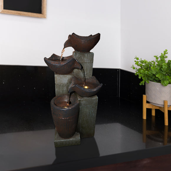 4-Tier Squared Bowls Fountain with LED Lights