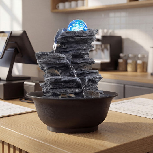 Tabletop Water Fountain with Rolling Crystal Ball and Color-Changing LED Light-C