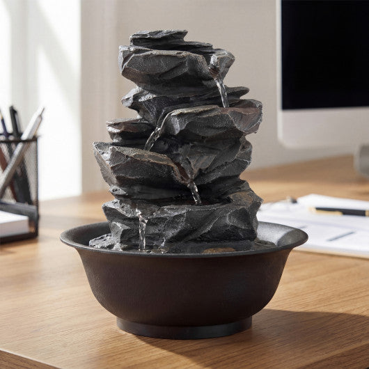 Tabletop Water Fountain with LED Light Indoor Desktop Cascading Water Feature