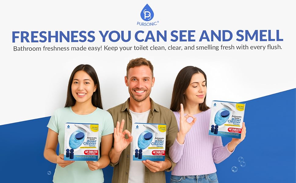 Automatic Toilet Bowl Cleaner Tablets Blue Gel Toilet Tank Cleaners, Septic-Safe Hard Water Ring Stain Remover, Smell Eliminator Heavy Duty Toilet Cleaning & Deodorizer, Fresh Scent - 48 Tabs