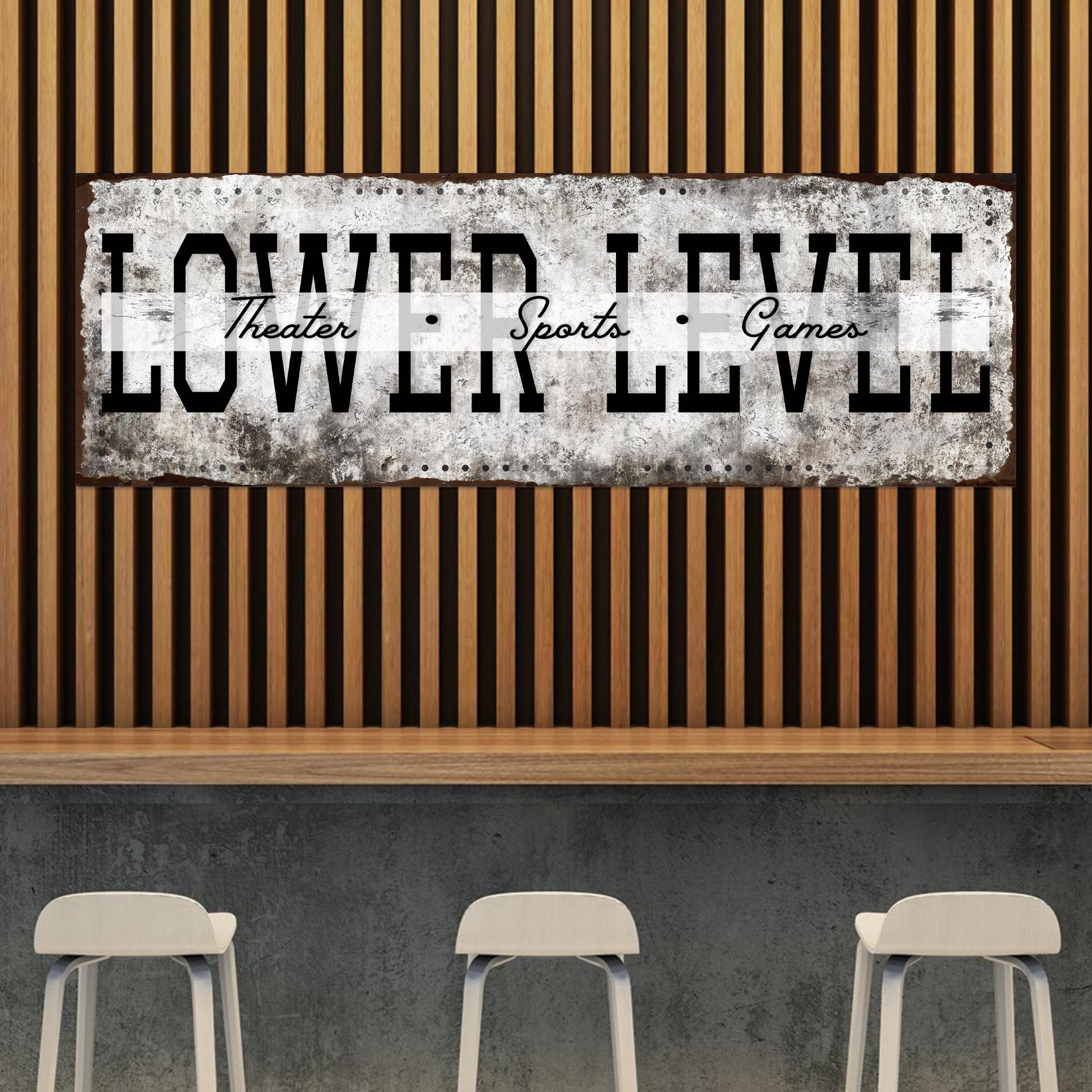 Lower Level Theater Sports Games Basement Bar Sign