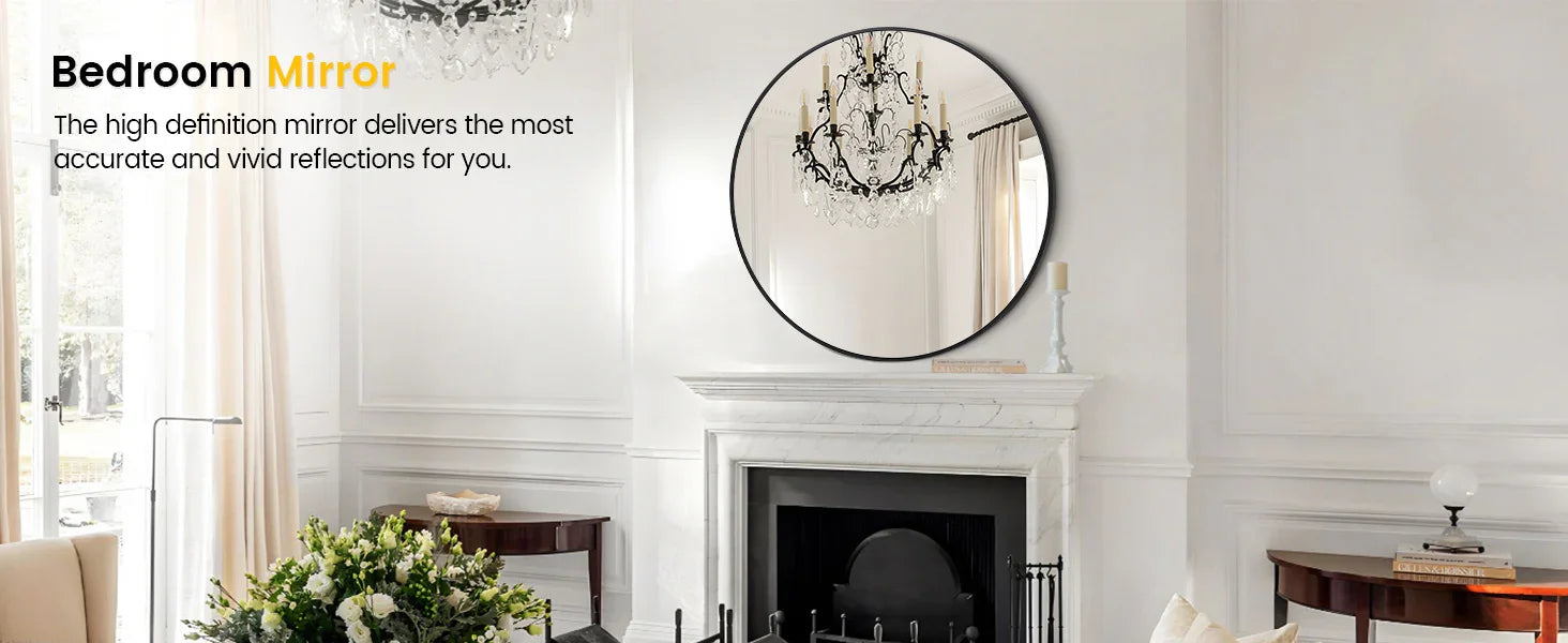 Takywep 24 Inch Round Mirror with 20mm Black Aluminum Frame - Shatter-Resistant Fogless Glass, -Fog Technology-Free (No Installation Required), Wall-Mounted Large Circle Mirror for Bathroom, Bedroom, Living Room, Entryway - M