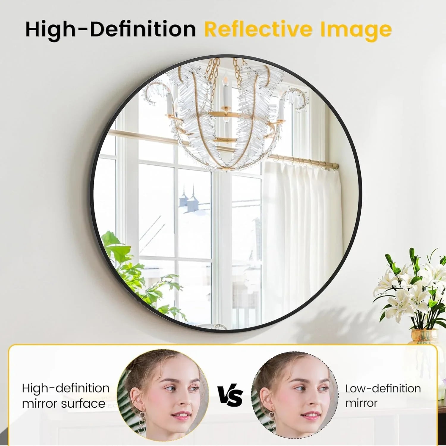 Takywep 24 Inch Round Mirror with 20mm Black Aluminum Frame - Shatter-Resistant Fogless Glass, -Fog Technology-Free (No Installation Required), Wall-Mounted Large Circle Mirror for Bathroom, Bedroom, Living Room, Entryway - M