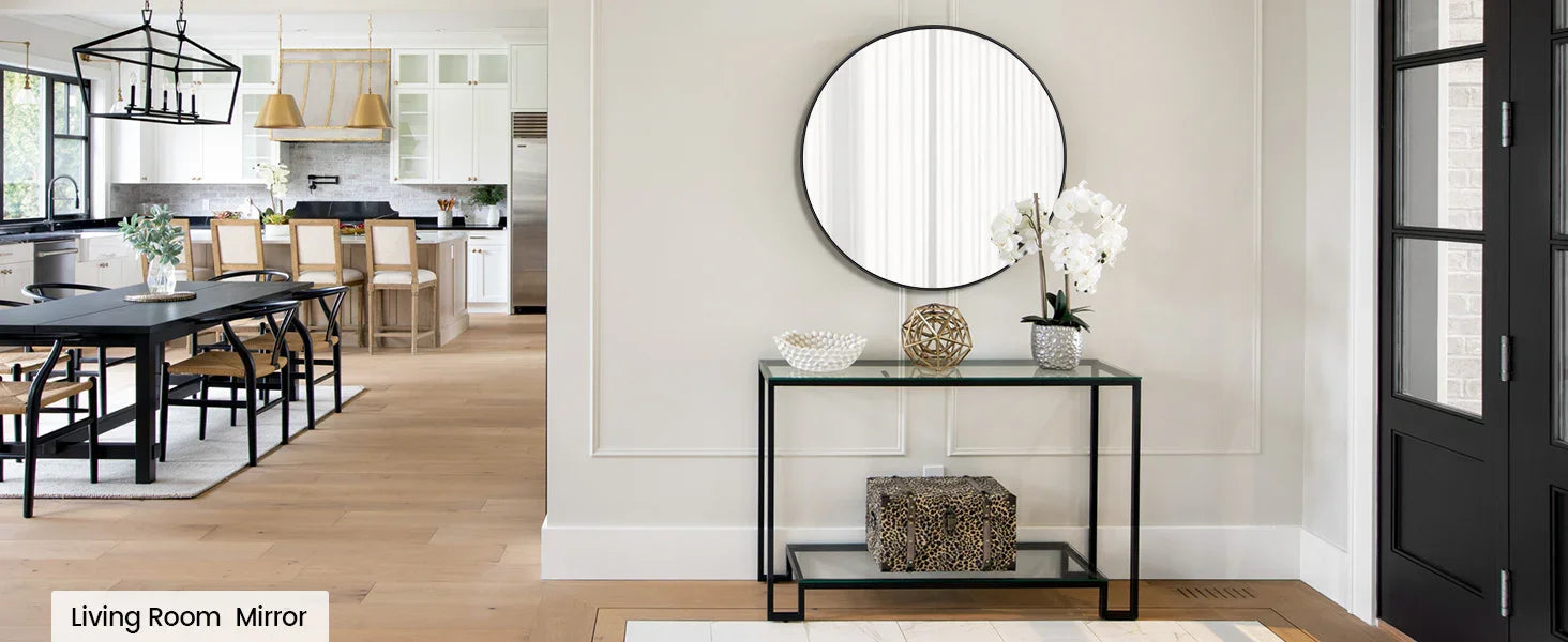 Takywep 24 Inch Round Mirror with 20mm Black Aluminum Frame - Shatter-Resistant Fogless Glass, -Fog Technology-Free (No Installation Required), Wall-Mounted Large Circle Mirror for Bathroom, Bedroom, Living Room, Entryway - M